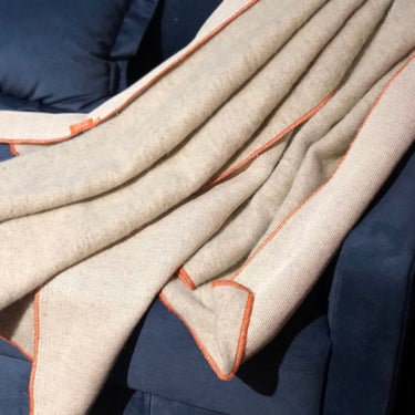 DEVO HOME cloud orange / grey hennep wol deken 150x220